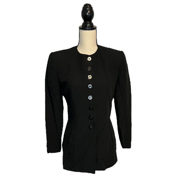 Christian Dior Black Long Sleeve Button Full Length Blazer Women Size 2 USA Made - Picture 2 of 6